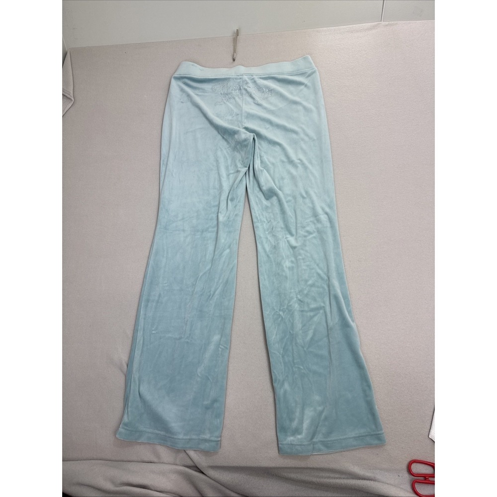 Juicy Couture Women OG Bling Velour Track Pants Pastel Turquoise Y2K Sz L